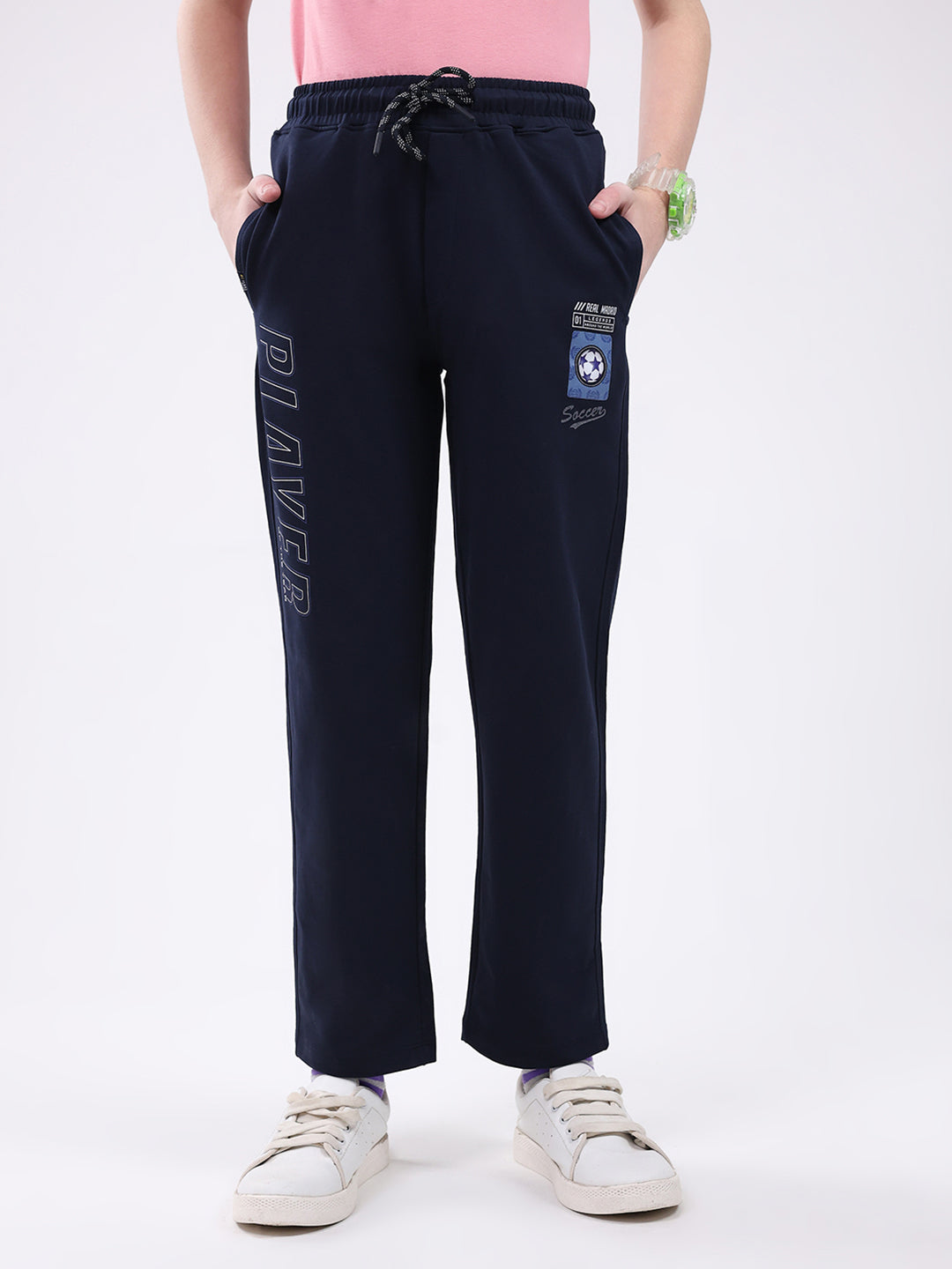 Boys Navy Blue Printed Regular Fit Lower