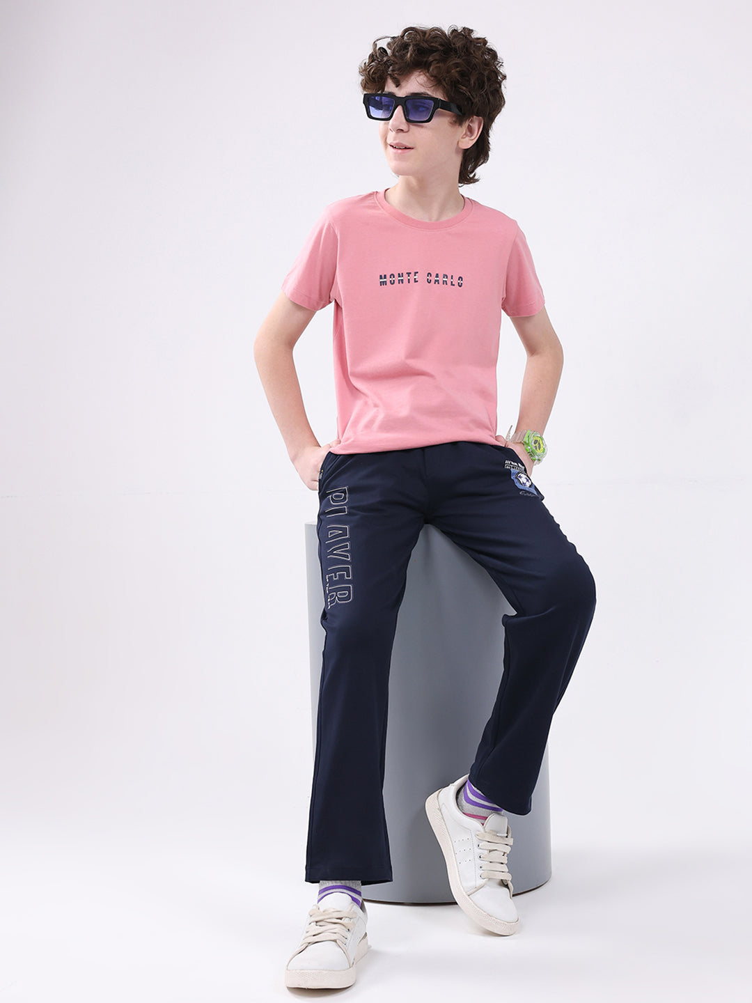 Boys Navy Blue Printed Regular Fit Lower