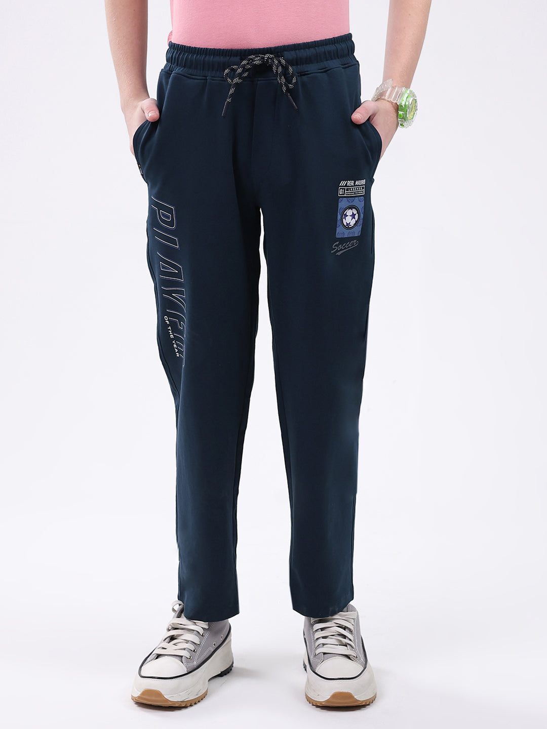 Boys Teal Blue Printed Regular Fit Lower