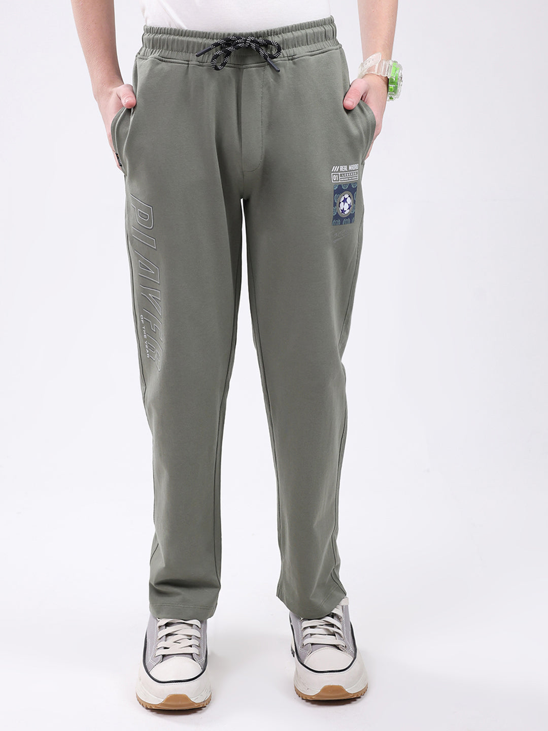 Boys Grey Printed Regular Fit Lower