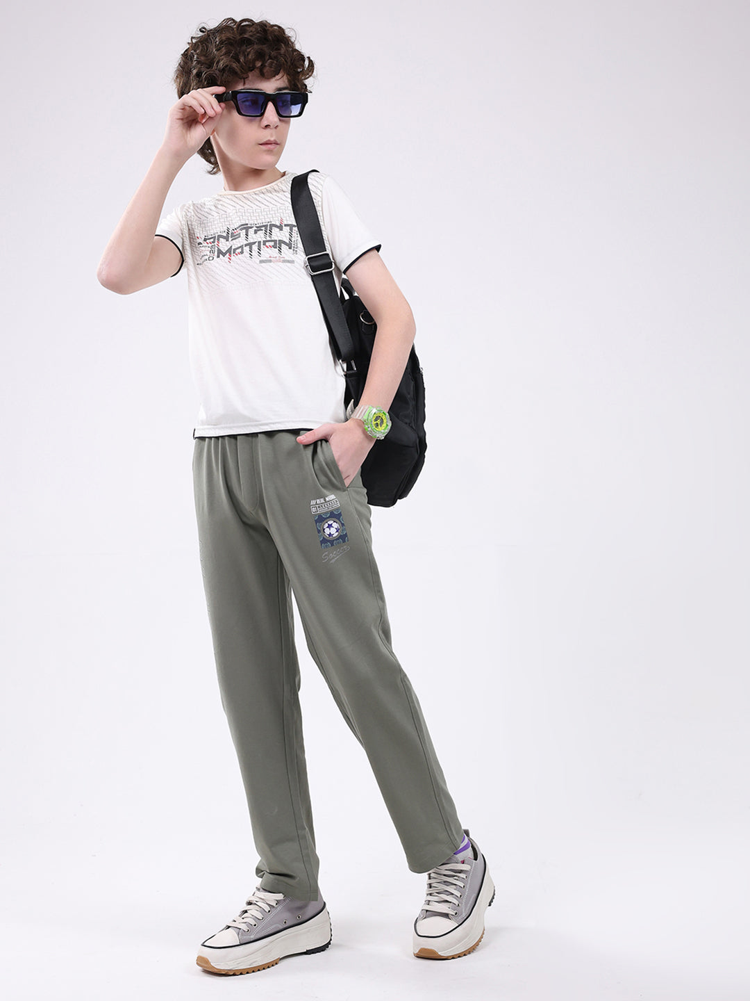 Boys Grey Printed Regular Fit Lower