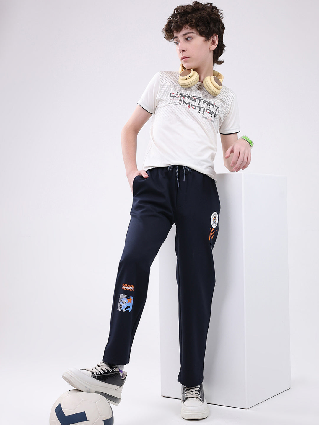 Boys Navy Blue Printed Regular Fit Lower