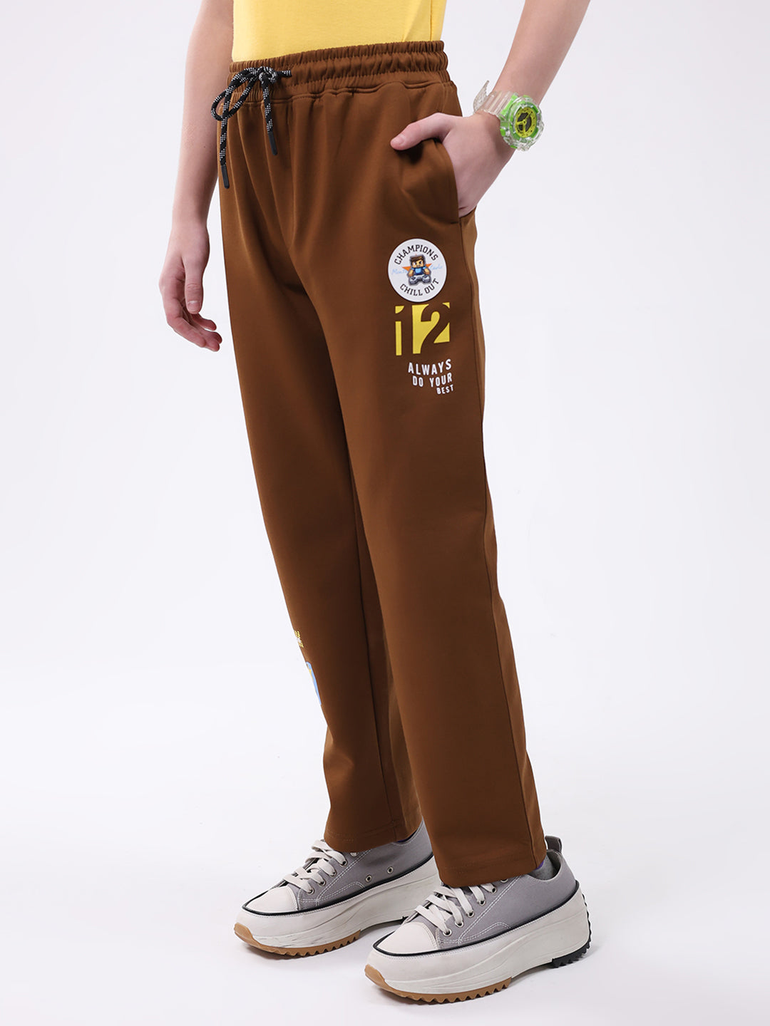 Boys Brown Printed Regular Fit Lower