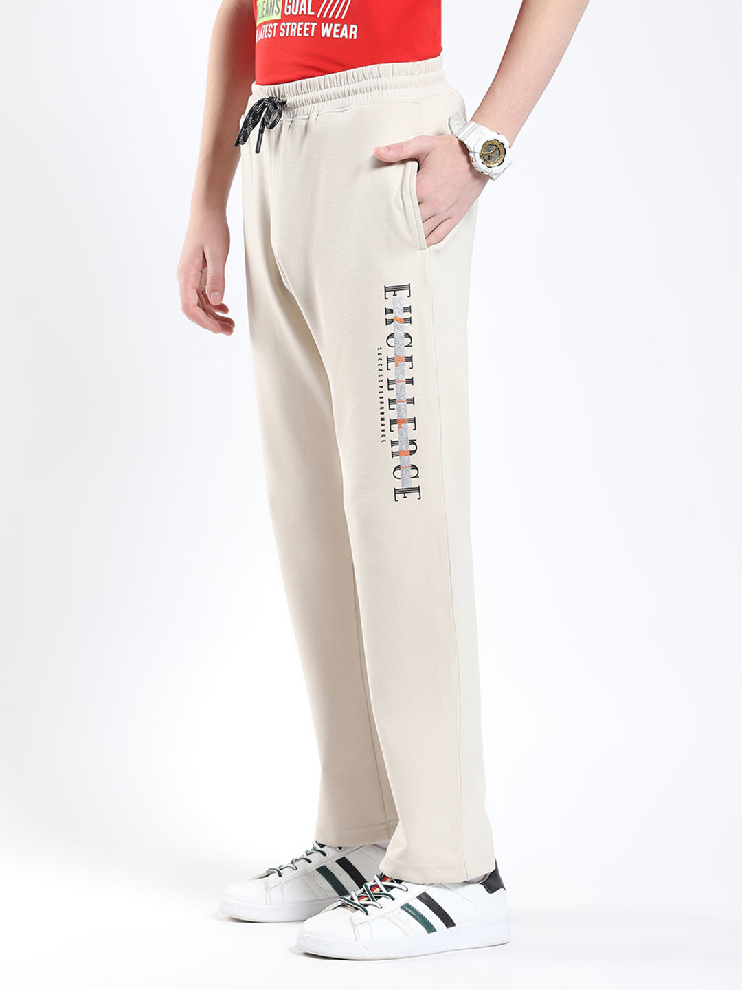 Boys Beige Printed Regular Fit Lower