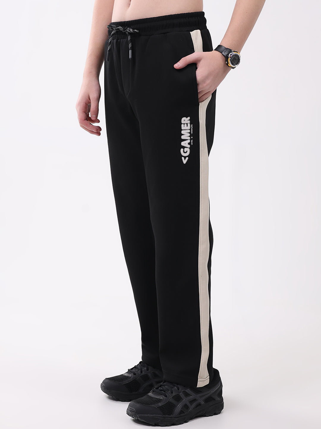 Boys Black Printed Regular Fit Lower