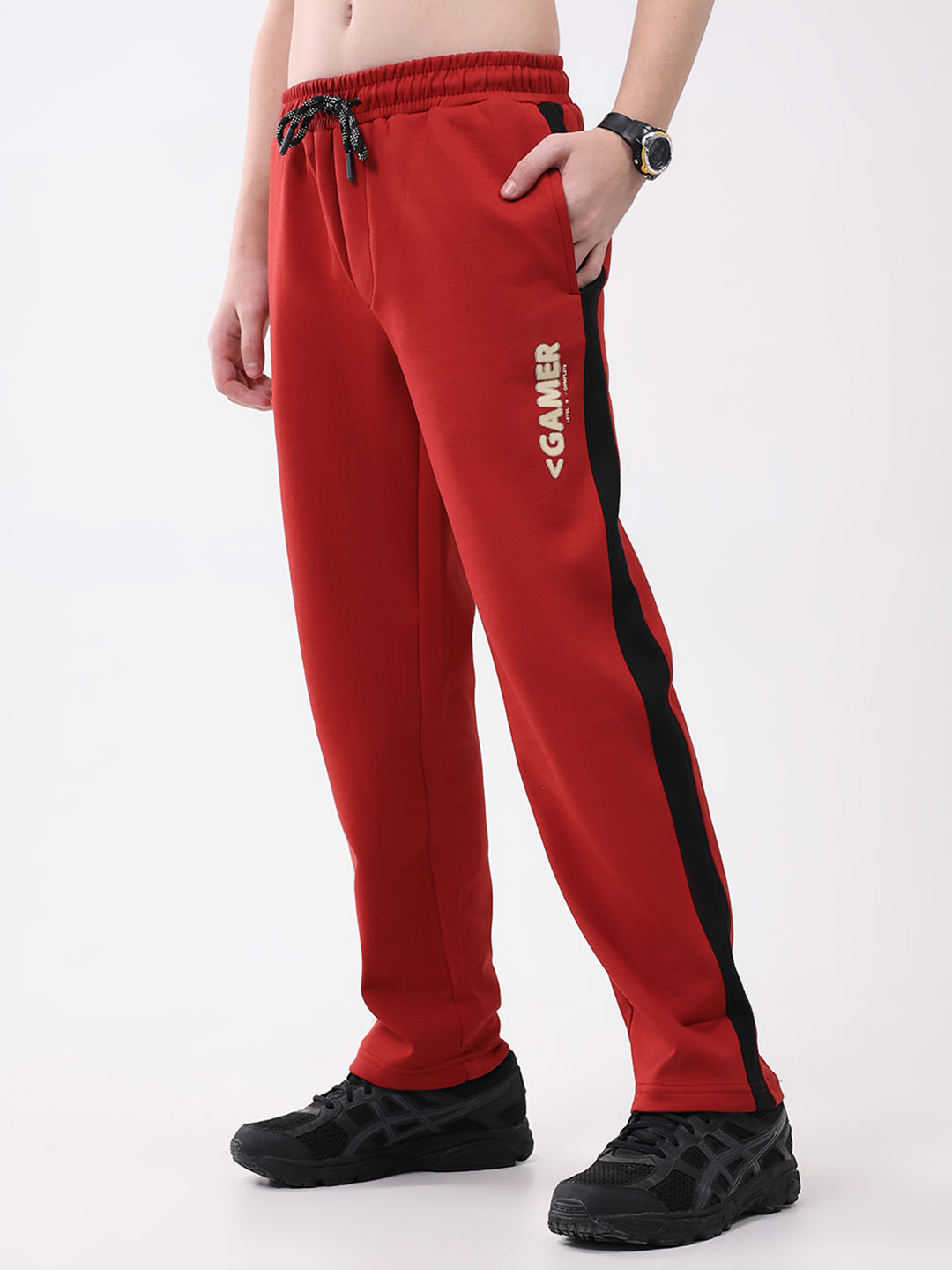 Boys Red Printed Regular Fit Lower