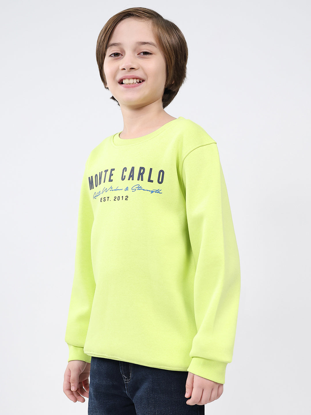 Boys Green Printed Round Neck Full Sleeve Sweatshirt