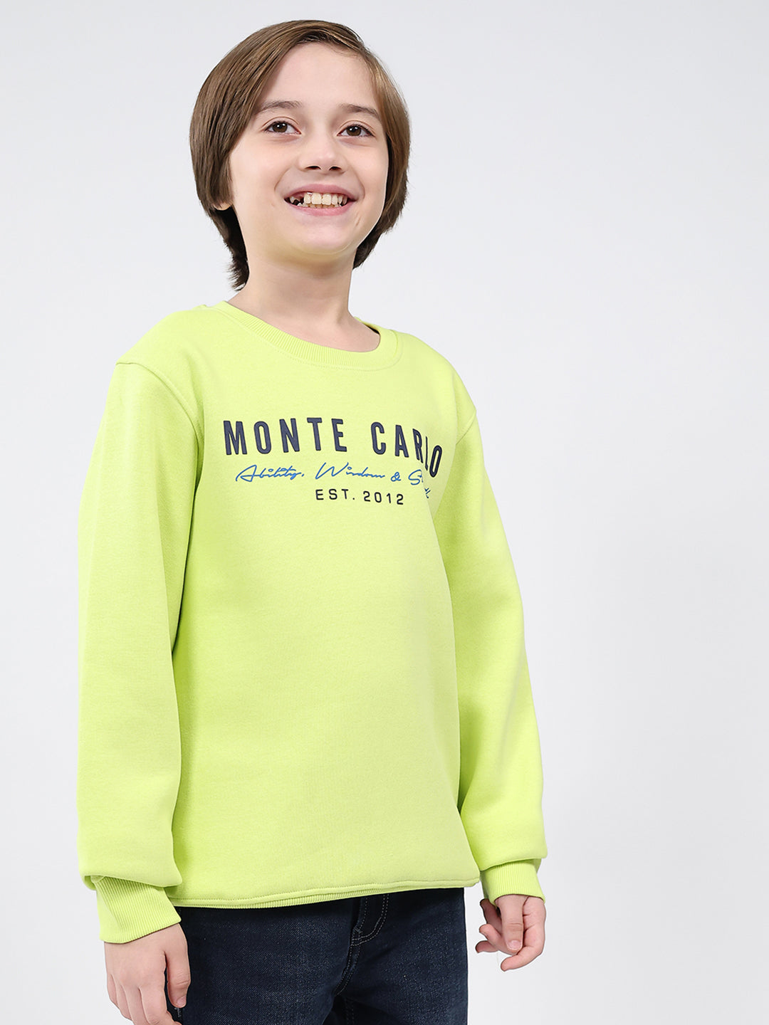 Boys Green Printed Round Neck Full Sleeve Sweatshirt