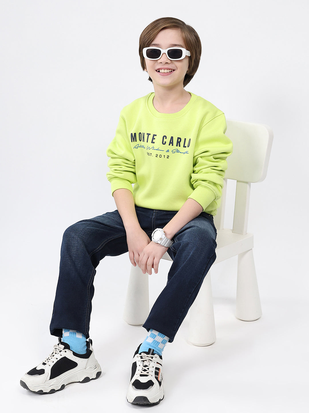 Boys Green Printed Round Neck Full Sleeve Sweatshirt