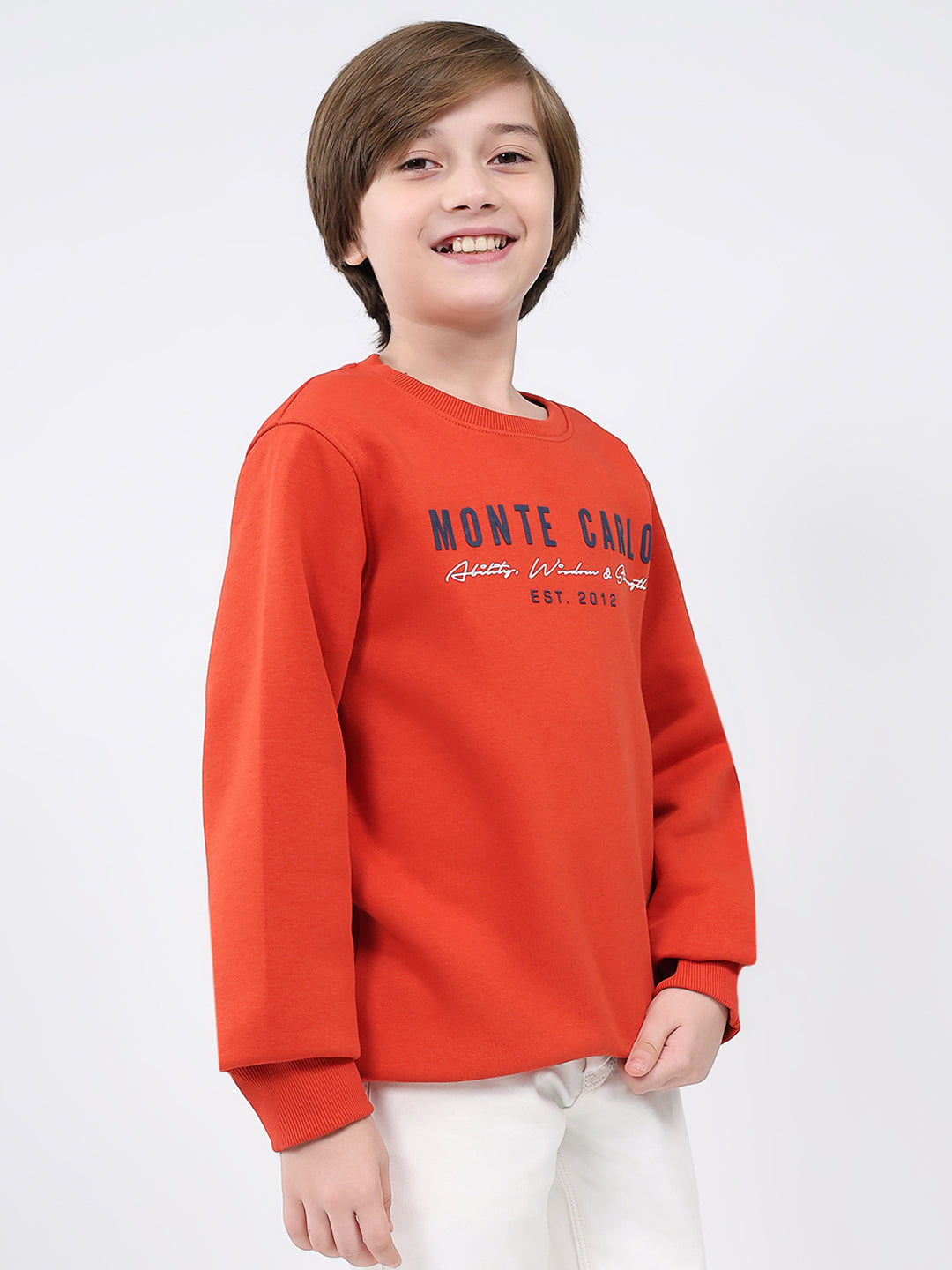 Boys Rust Printed Round Neck Full Sleeve Sweatshirt