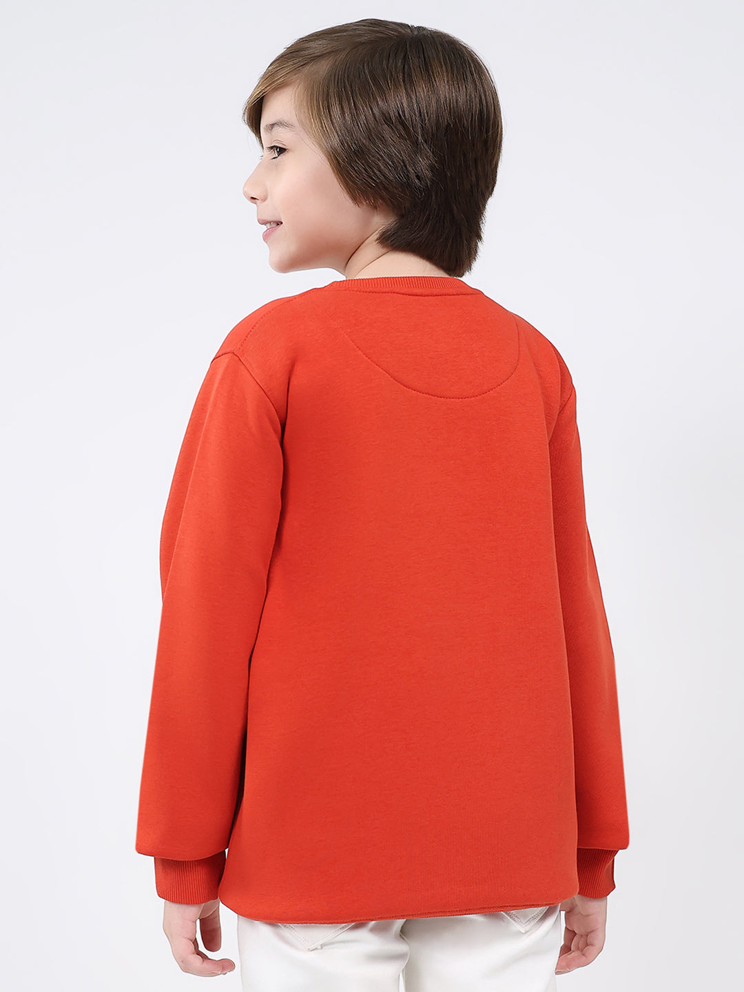 Boys Rust Printed Round Neck Full Sleeve Sweatshirt