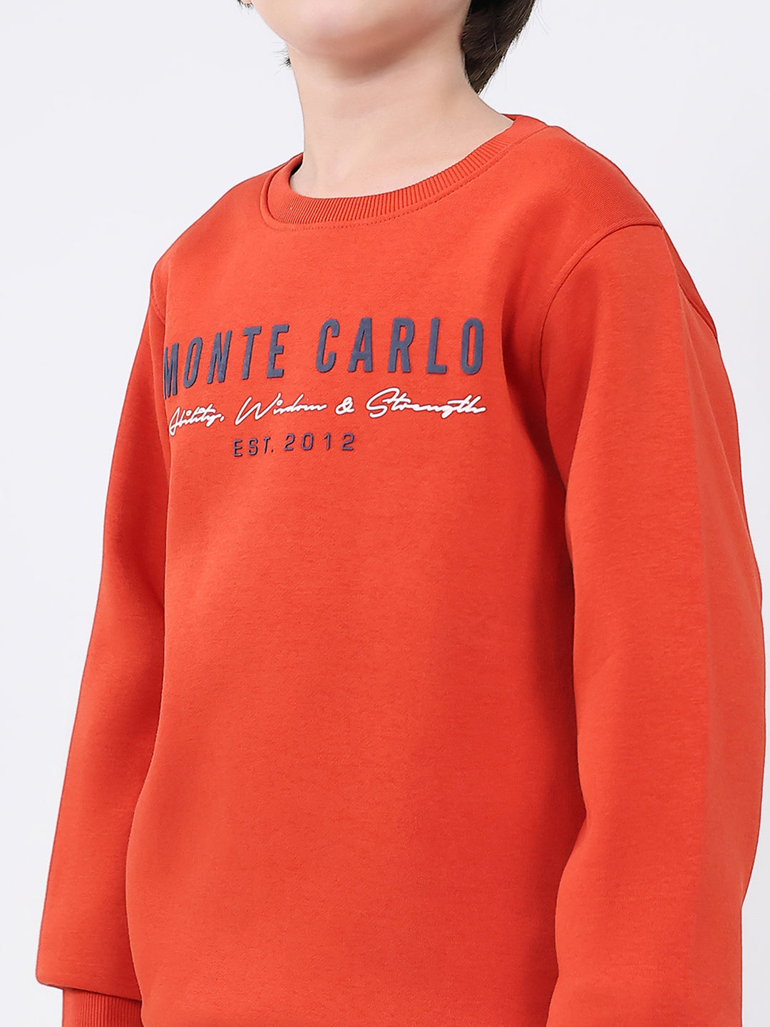Boys Rust Printed Round Neck Full Sleeve Sweatshirt