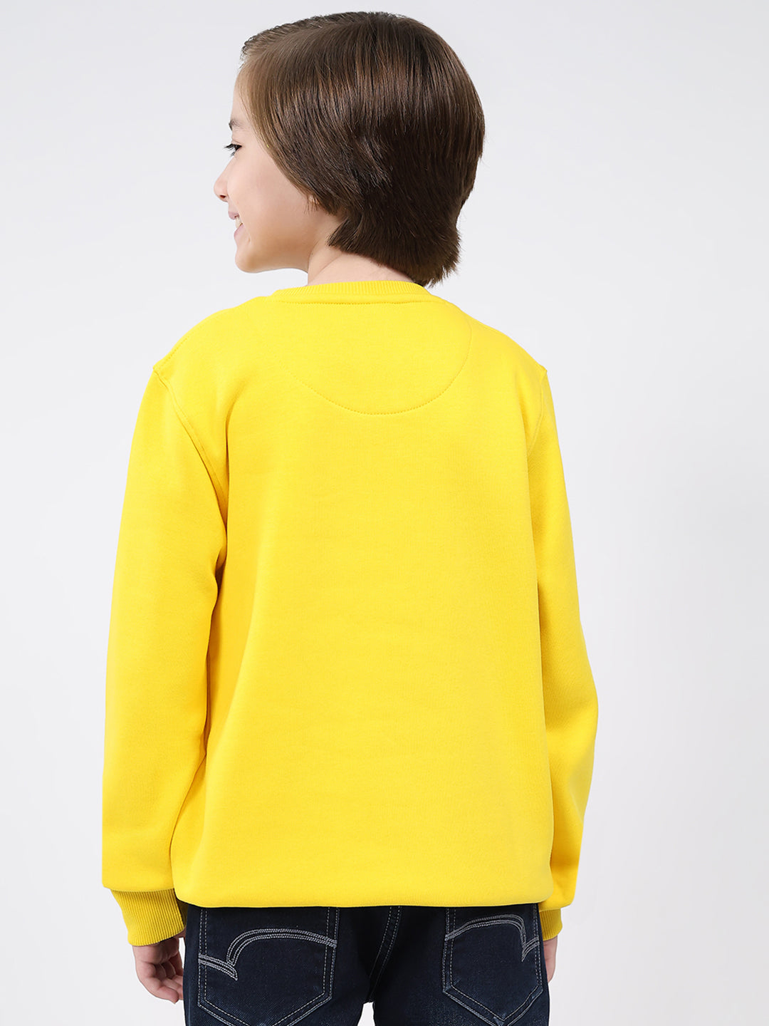 Boys Yellow Printed Round Neck Full Sleeve Sweatshirt