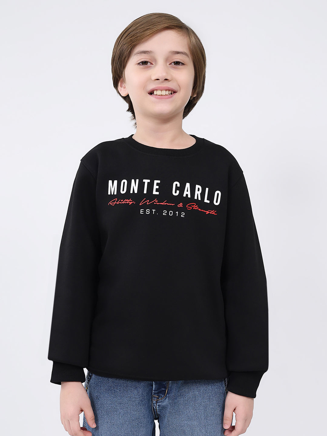 Boys Black Printed Round Neck Full Sleeve Sweatshirt