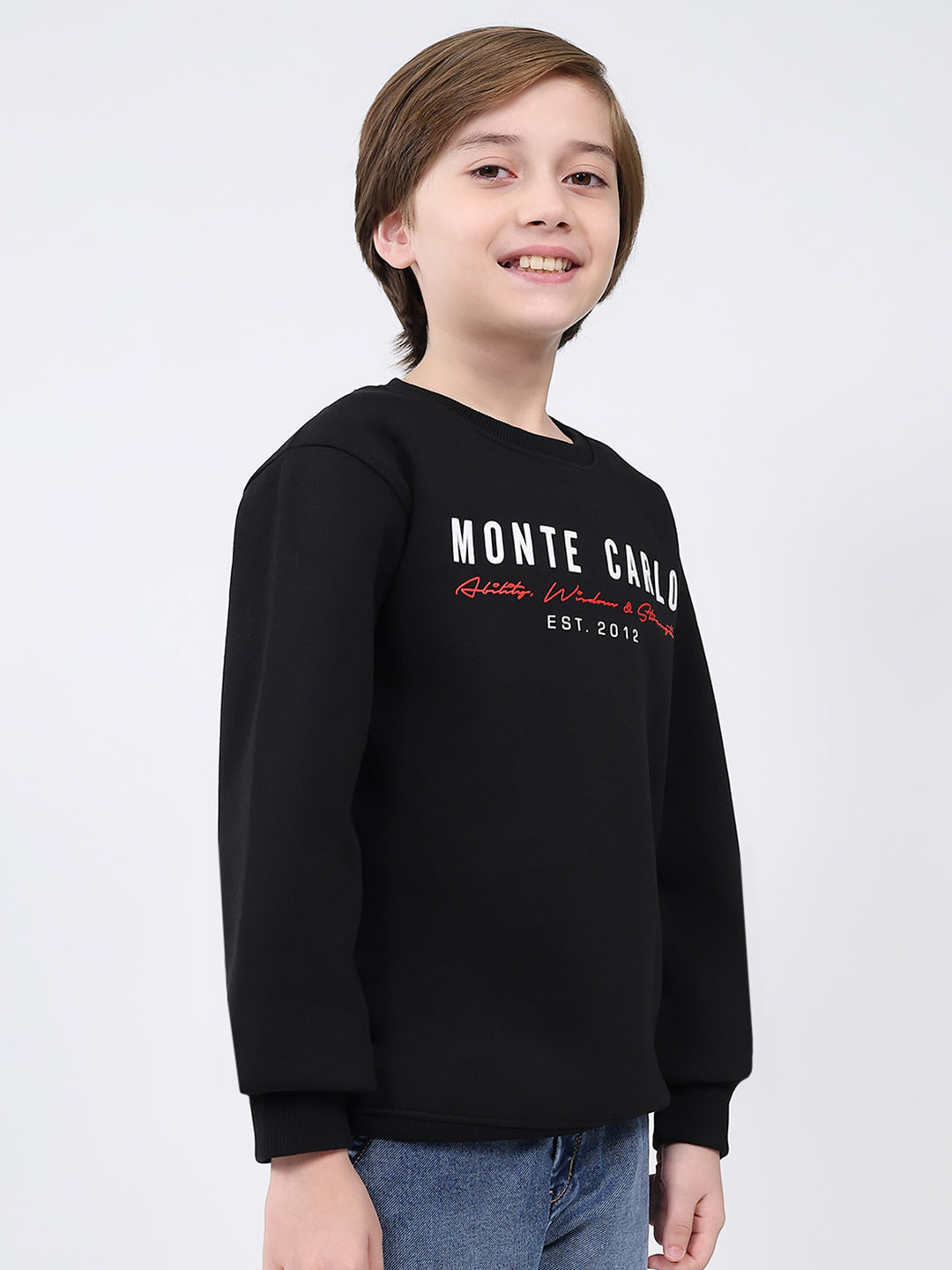 Boys Black Printed Round Neck Full Sleeve Sweatshirt