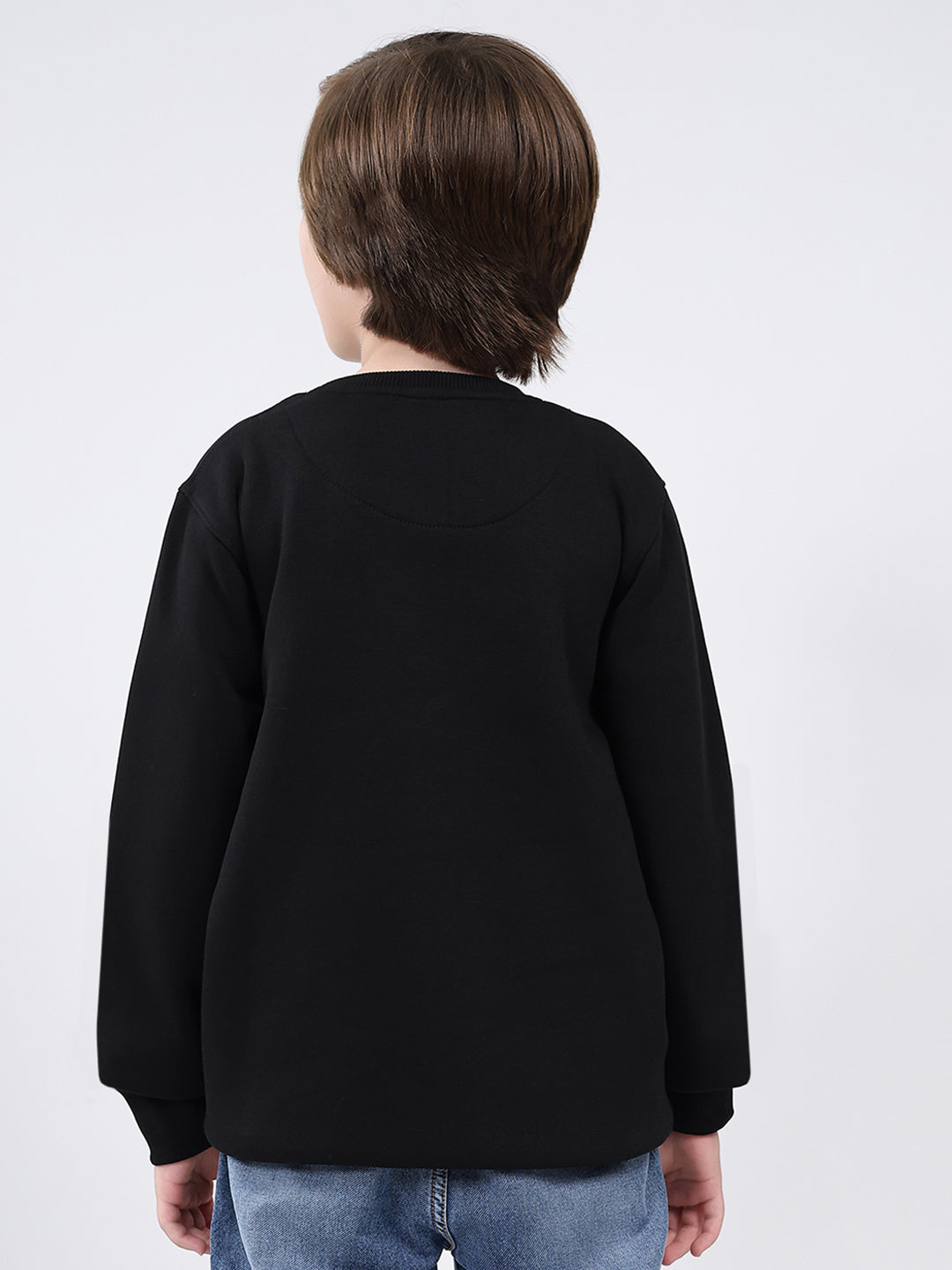 Boys Black Printed Round Neck Full Sleeve Sweatshirt