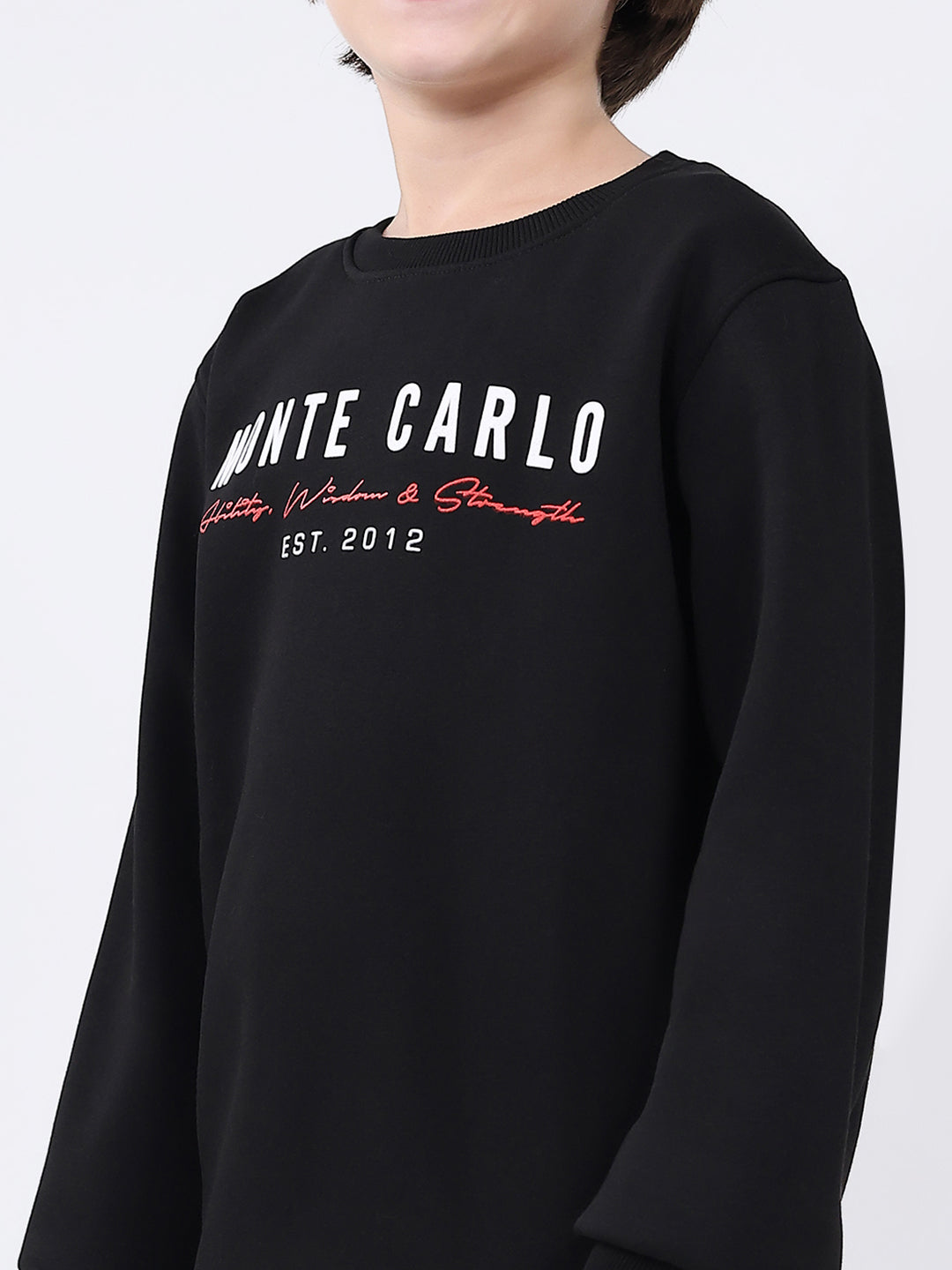 Boys Black Printed Round Neck Full Sleeve Sweatshirt