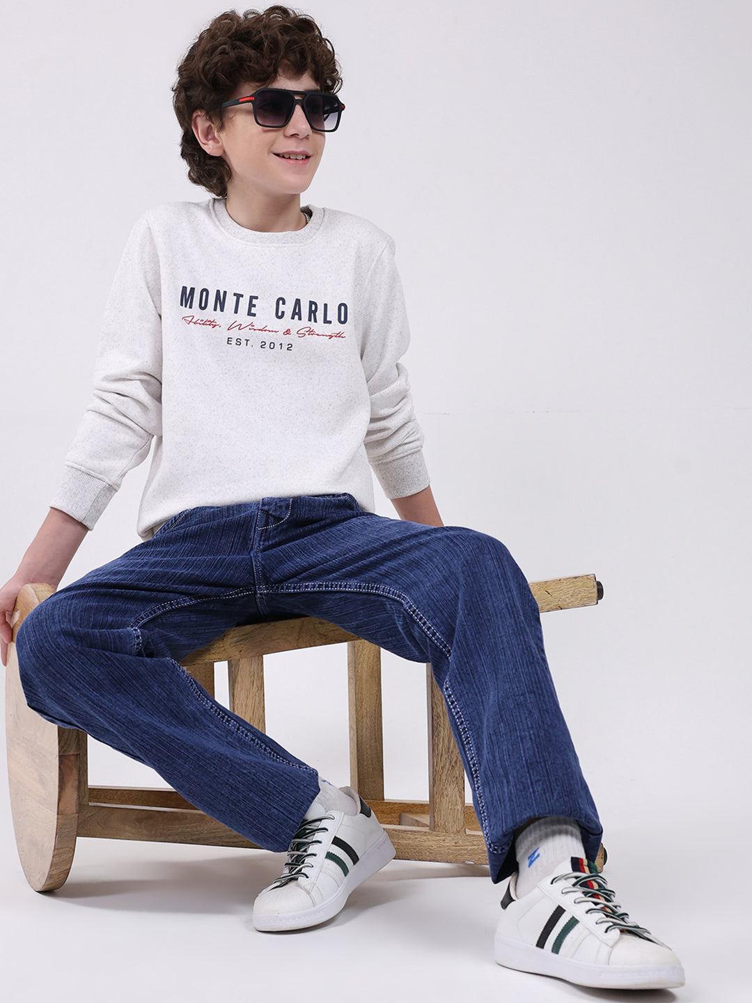 Boys Grey Printed Round Neck Full Sleeve Sweatshirt