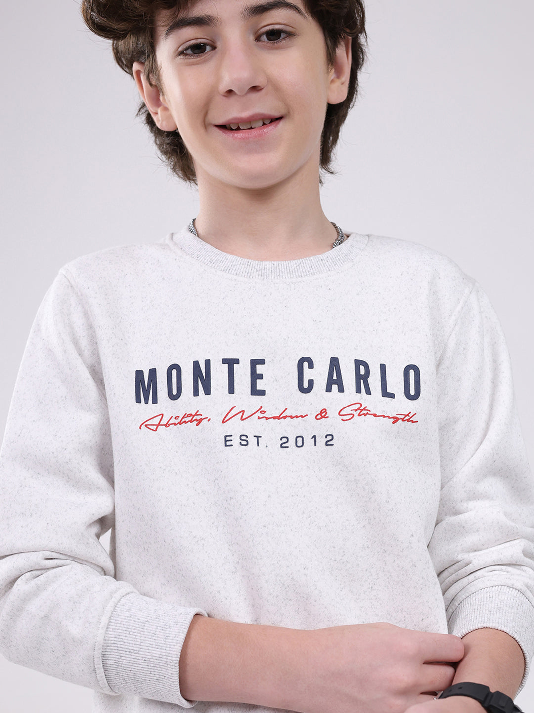 Boys Grey Printed Round Neck Full Sleeve Sweatshirt