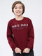 Boys Maroon Printed Round Neck Full Sleeve Sweatshirt