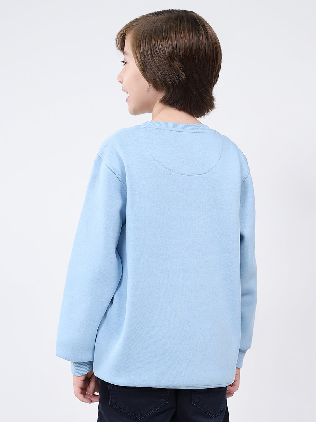 Boys Sky Blue Printed Round Neck Full Sleeve Sweatshirt