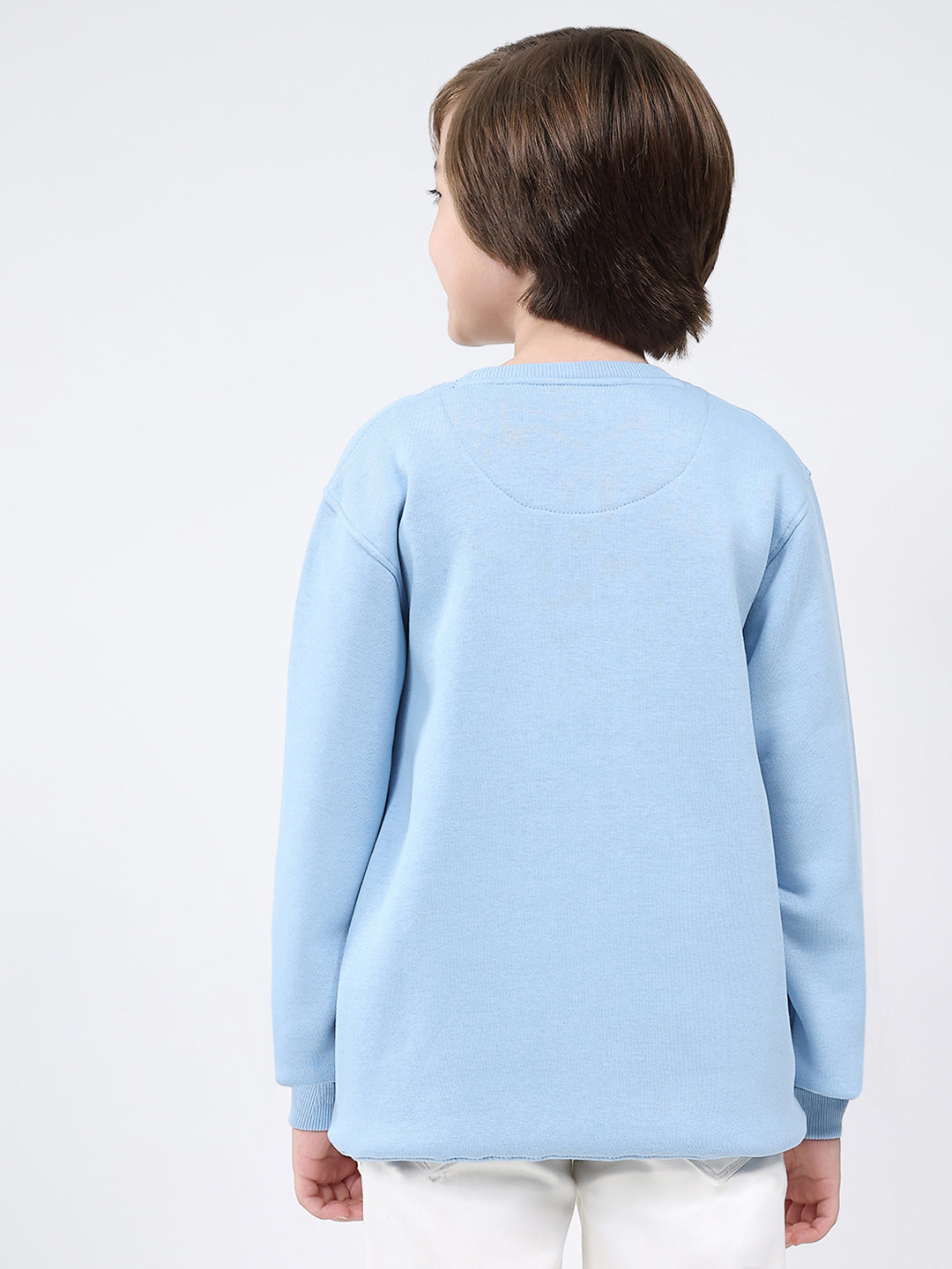 Boys Sky Blue Printed Round Neck Full Sleeve Sweatshirt