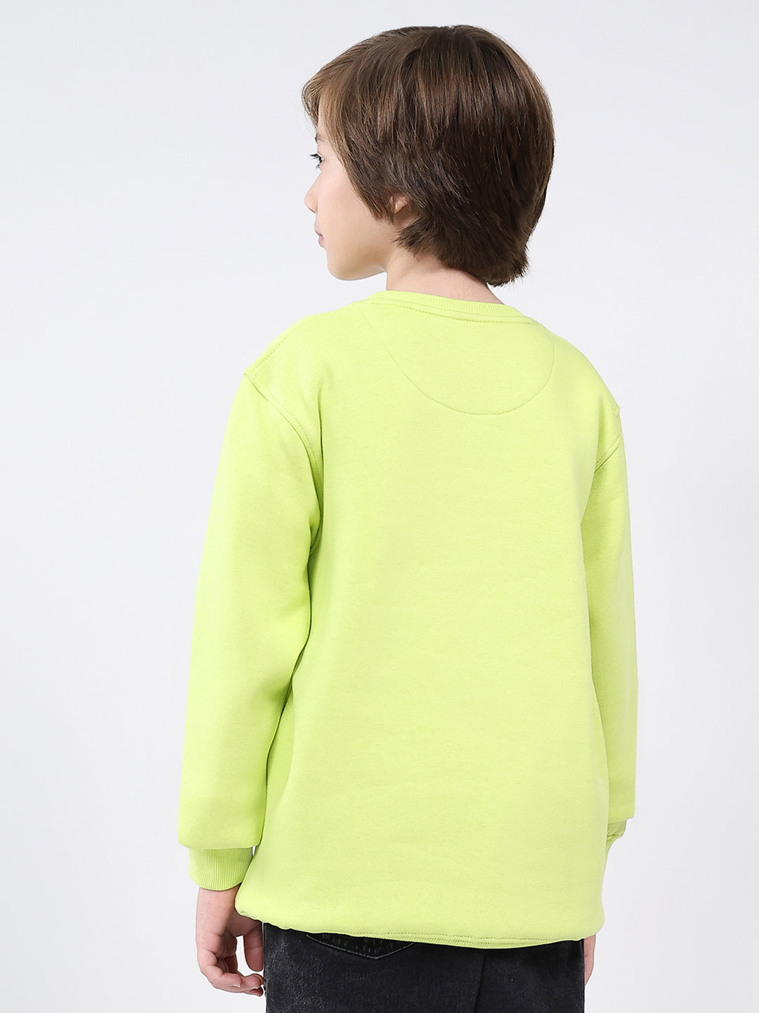 Boys Green Printed Round Neck Full Sleeve Sweatshirt