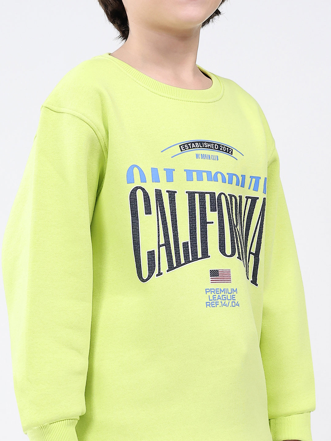 Boys Green Printed Round Neck Full Sleeve Sweatshirt