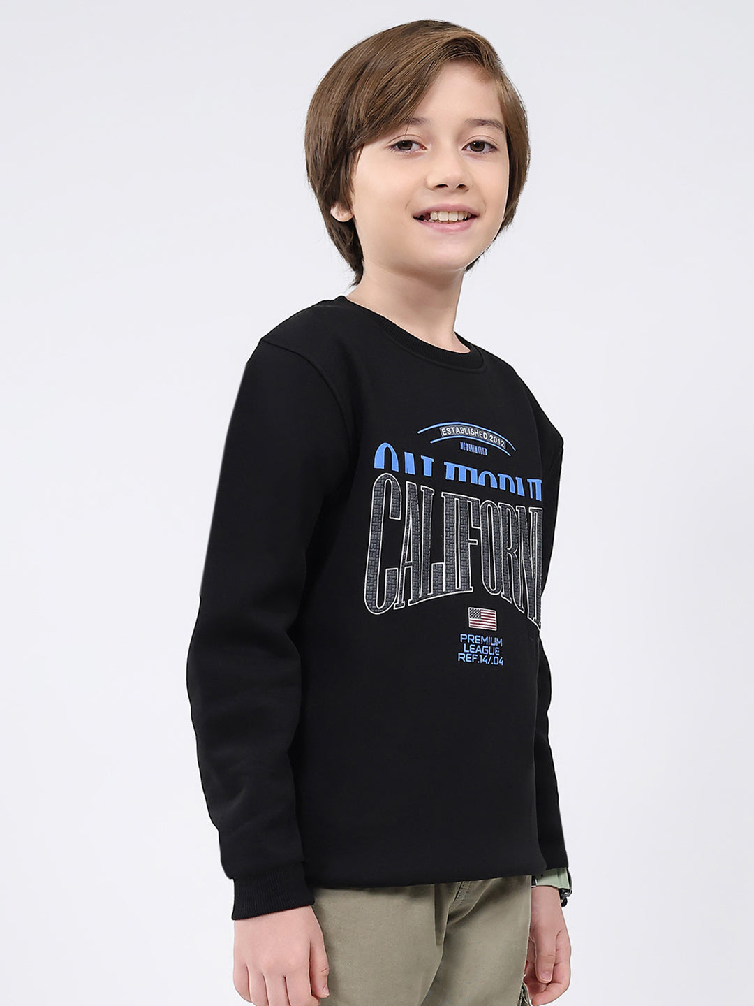 Boys Black Printed Round Neck Full Sleeve Sweatshirt