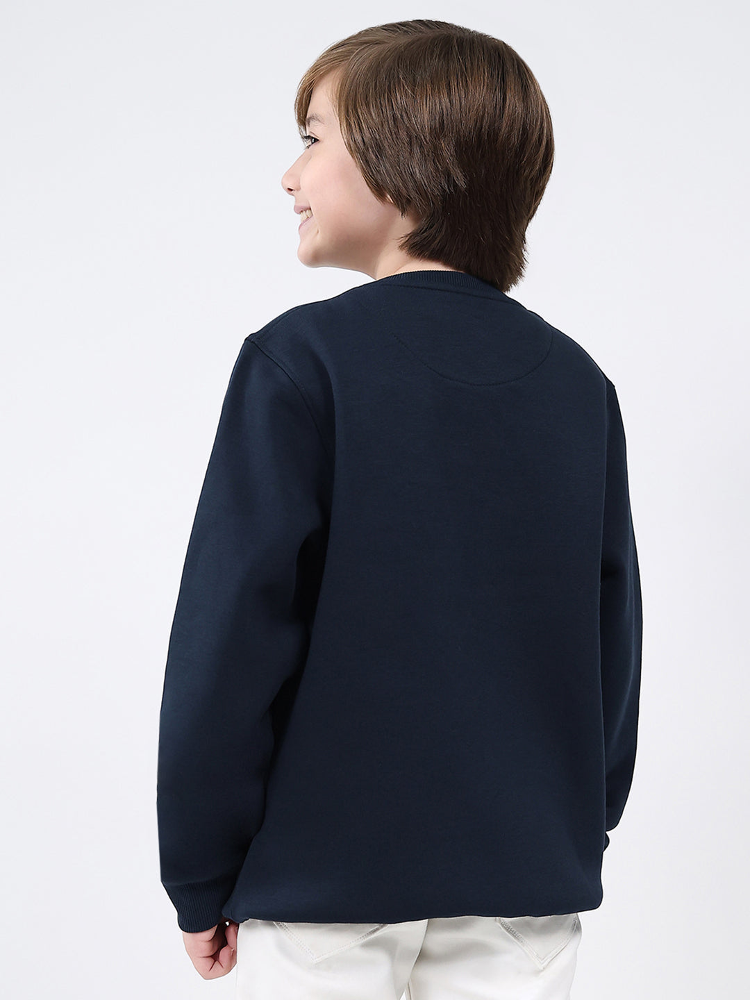 Boys Navy Blue Printed Round Neck Full Sleeve Sweatshirt