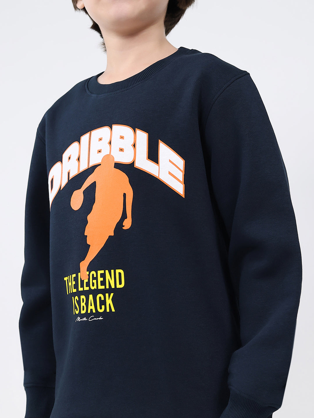 Boys Navy Blue Printed Round Neck Full Sleeve Sweatshirt