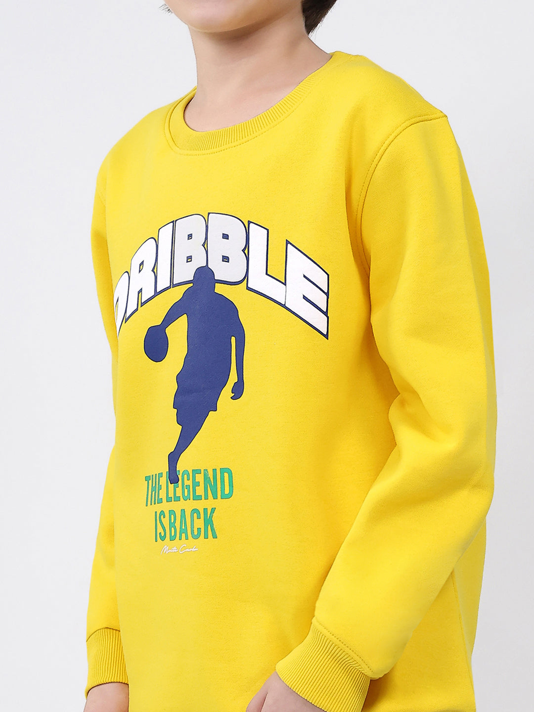 Boys Yellow Printed Round Neck Full Sleeve Sweatshirt