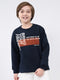 Boys Navy Blue Printed Round Neck Full Sleeve Sweatshirt