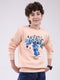 Boys Peach Printed Round Neck Full Sleeve Sweatshirt