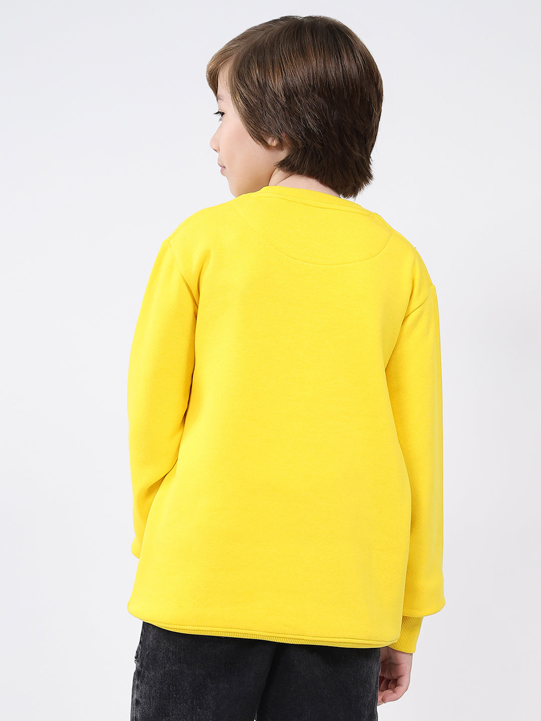 Boys Yellow Printed Round Neck Full Sleeve Sweatshirt