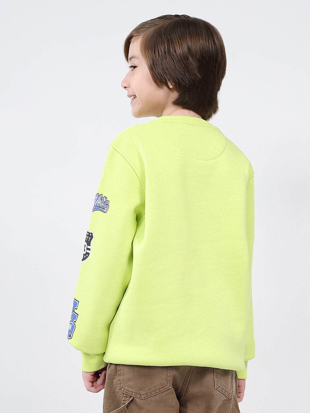 Boys Green Printed Round Neck Full Sleeve Sweatshirt