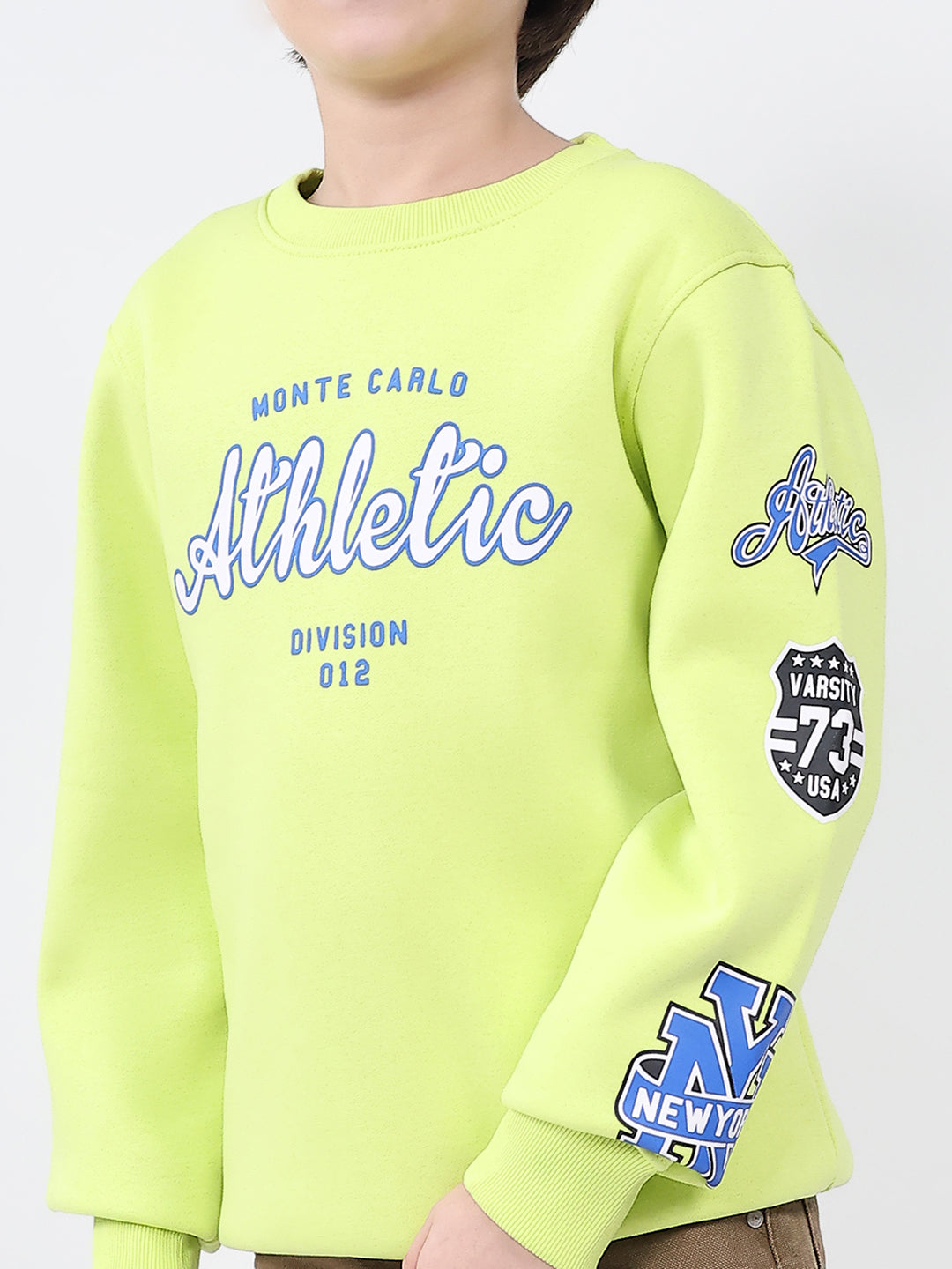 Boys Green Printed Round Neck Full Sleeve Sweatshirt