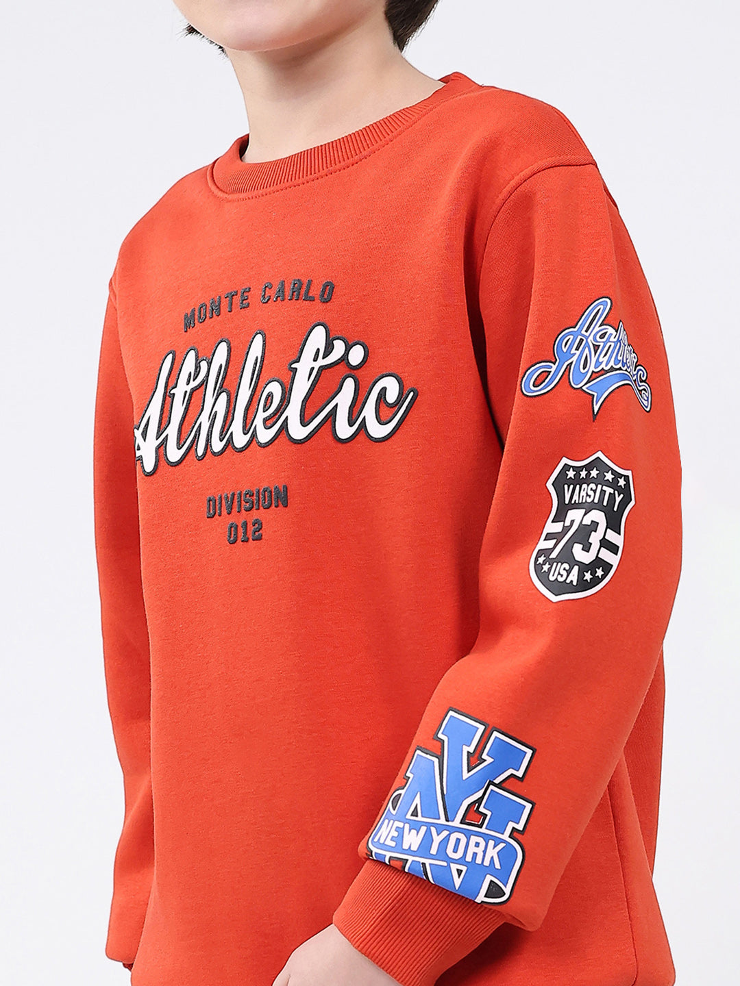 Boys Rust Printed Round Neck Full Sleeve Sweatshirt