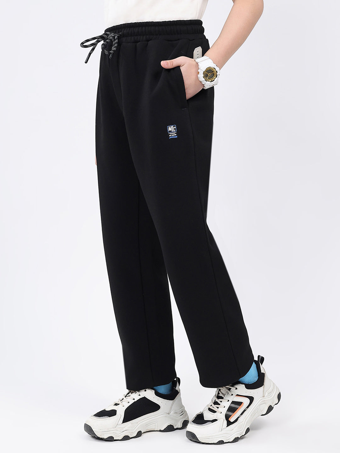 Boys Black Solid Regular Fit Lower