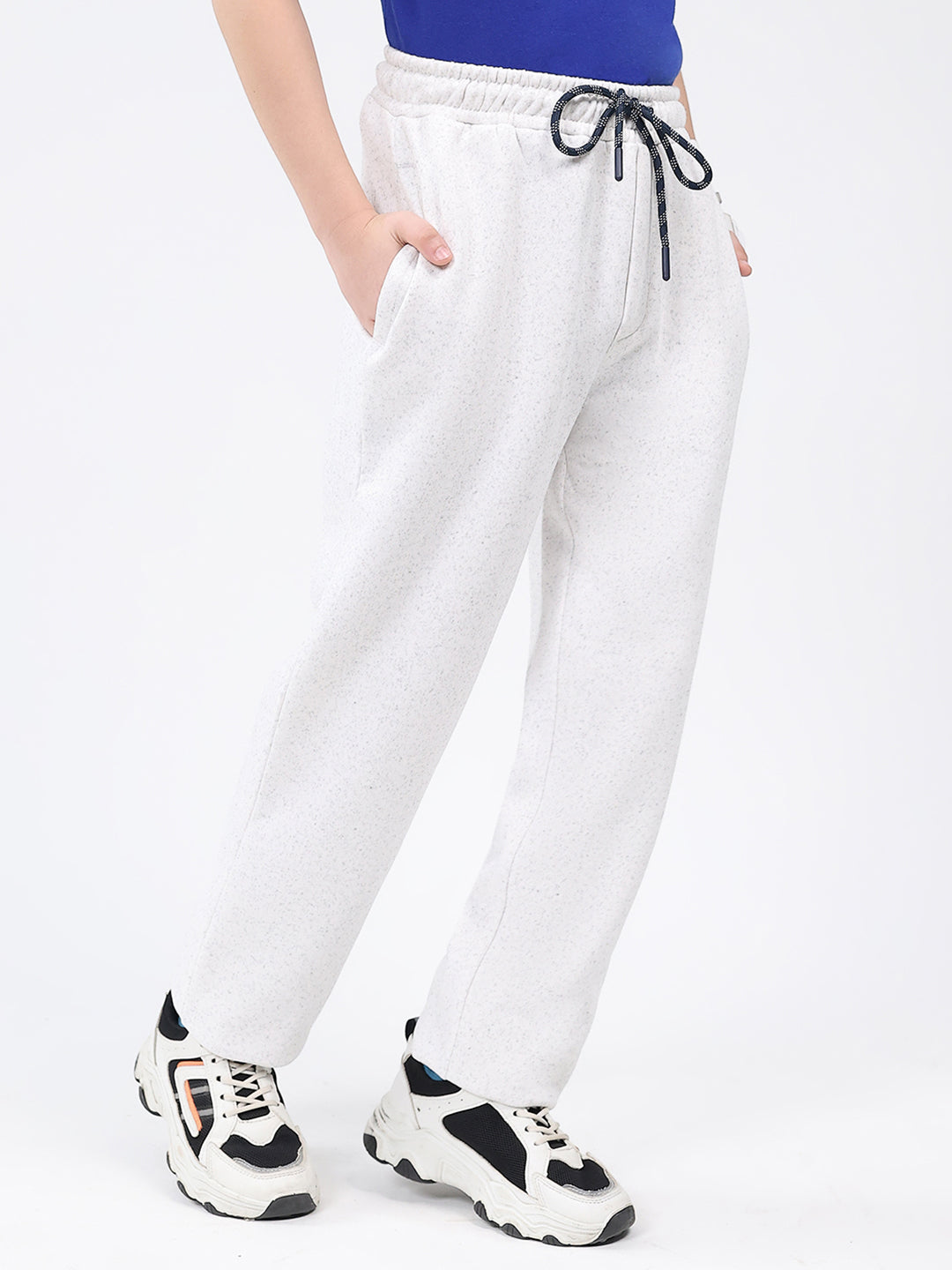 Boys Grey Melange Solid Regular Fit Lower