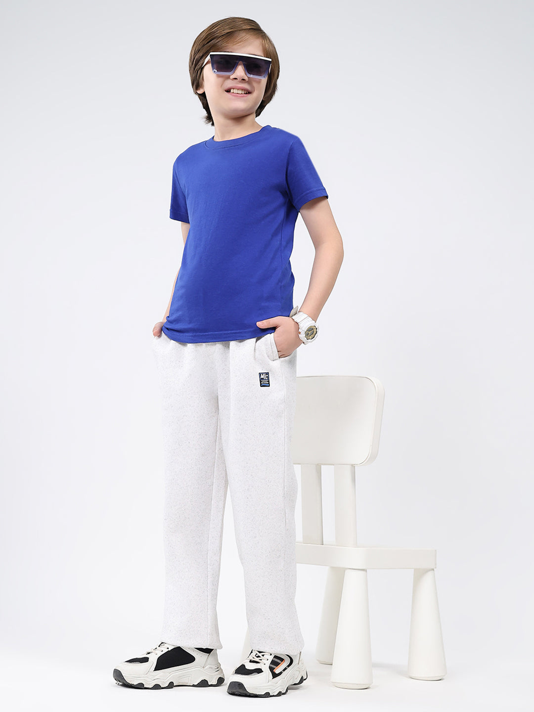 Boys Grey Melange Solid Regular Fit Lower