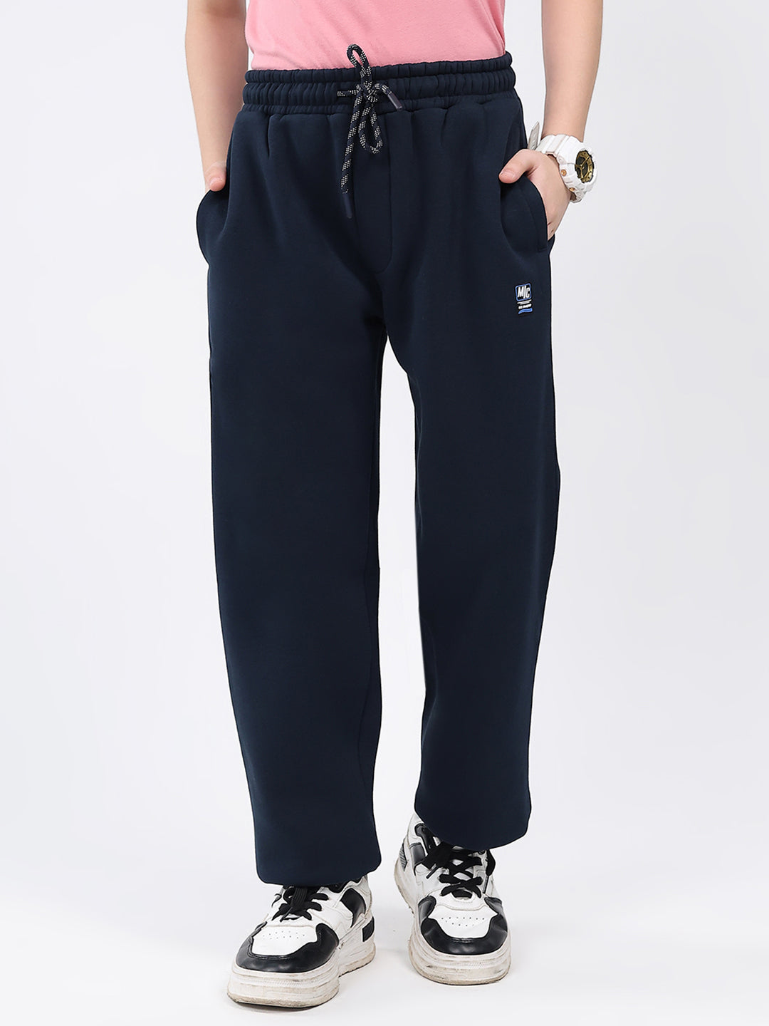 Boys Navy Blue Solid Regular Fit Lower