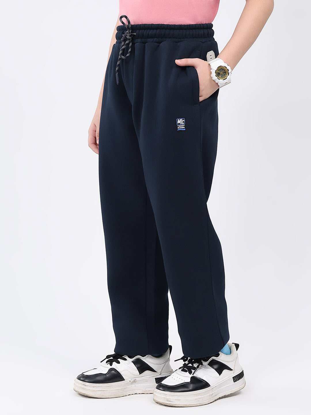 Boys Navy Blue Solid Regular Fit Lower