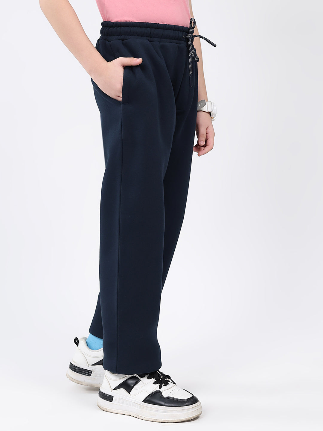Boys Navy Blue Solid Regular Fit Lower
