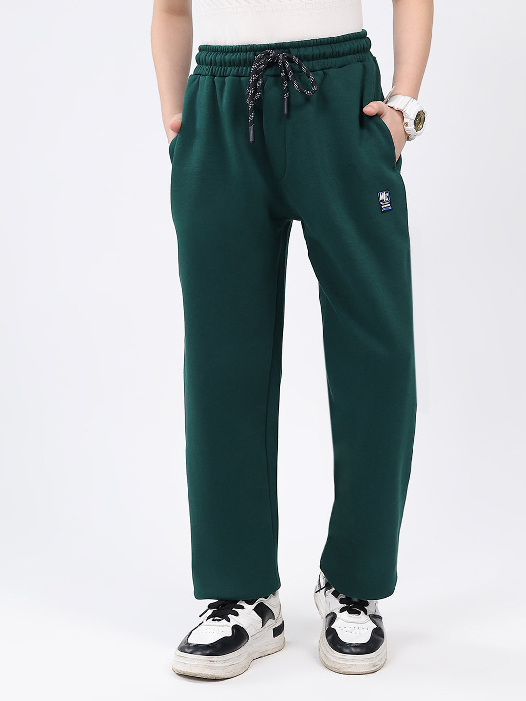 Boys Dark Green Solid Regular Fit Lower