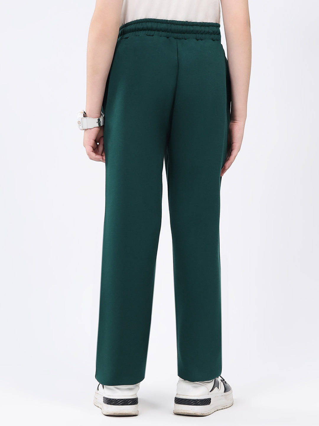Boys Dark Green Solid Regular Fit Lower