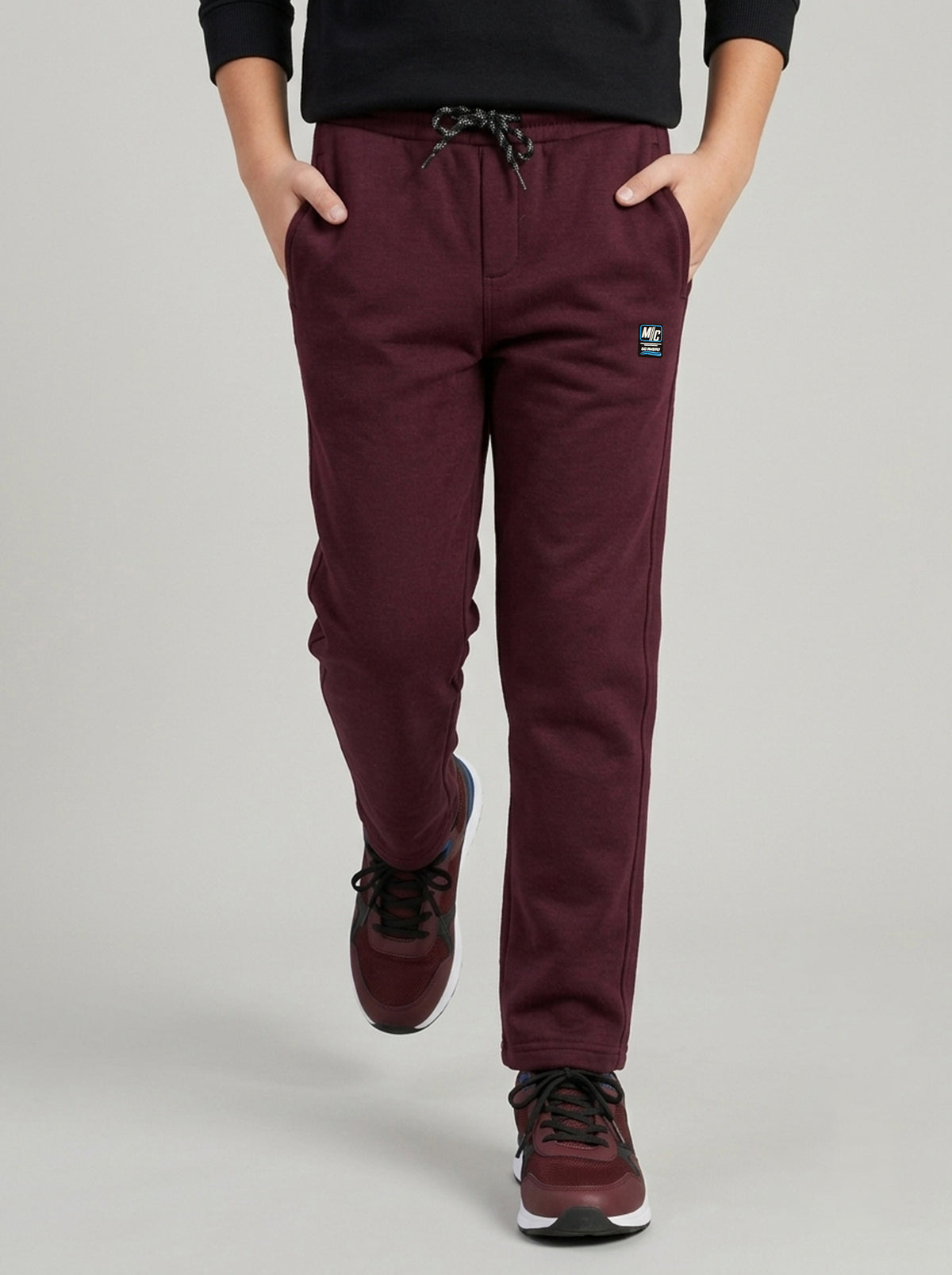 Boys Burgundy Solid Regular Fit Lower