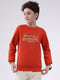 Boys Orange Printed Round Neck Full Sleeve Sweatshirt