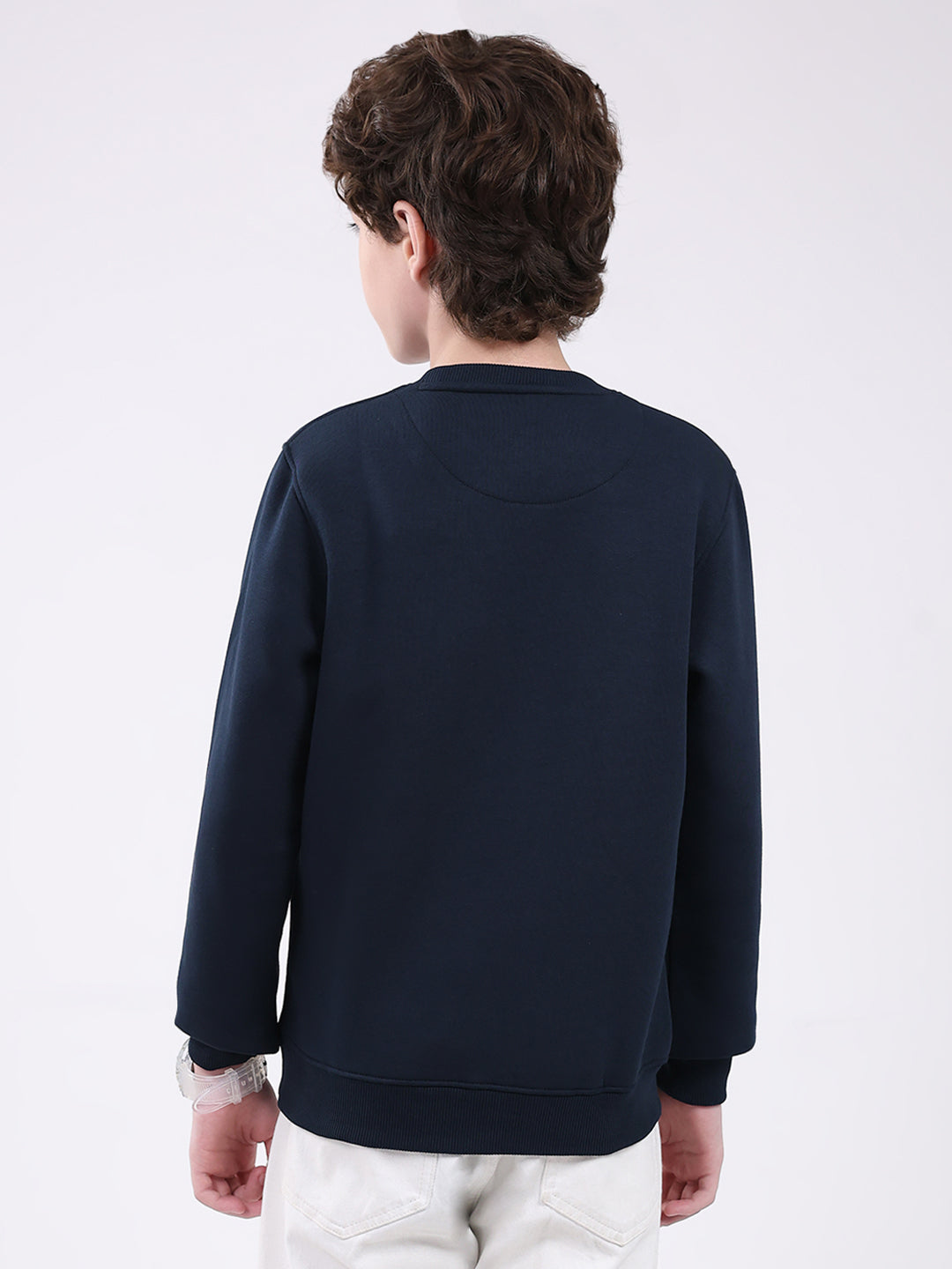 Boys Navy Blue Printed Round Neck Full Sleeve Sweatshirt