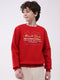 Boys Red Printed Round Neck Full Sleeve Sweatshirt